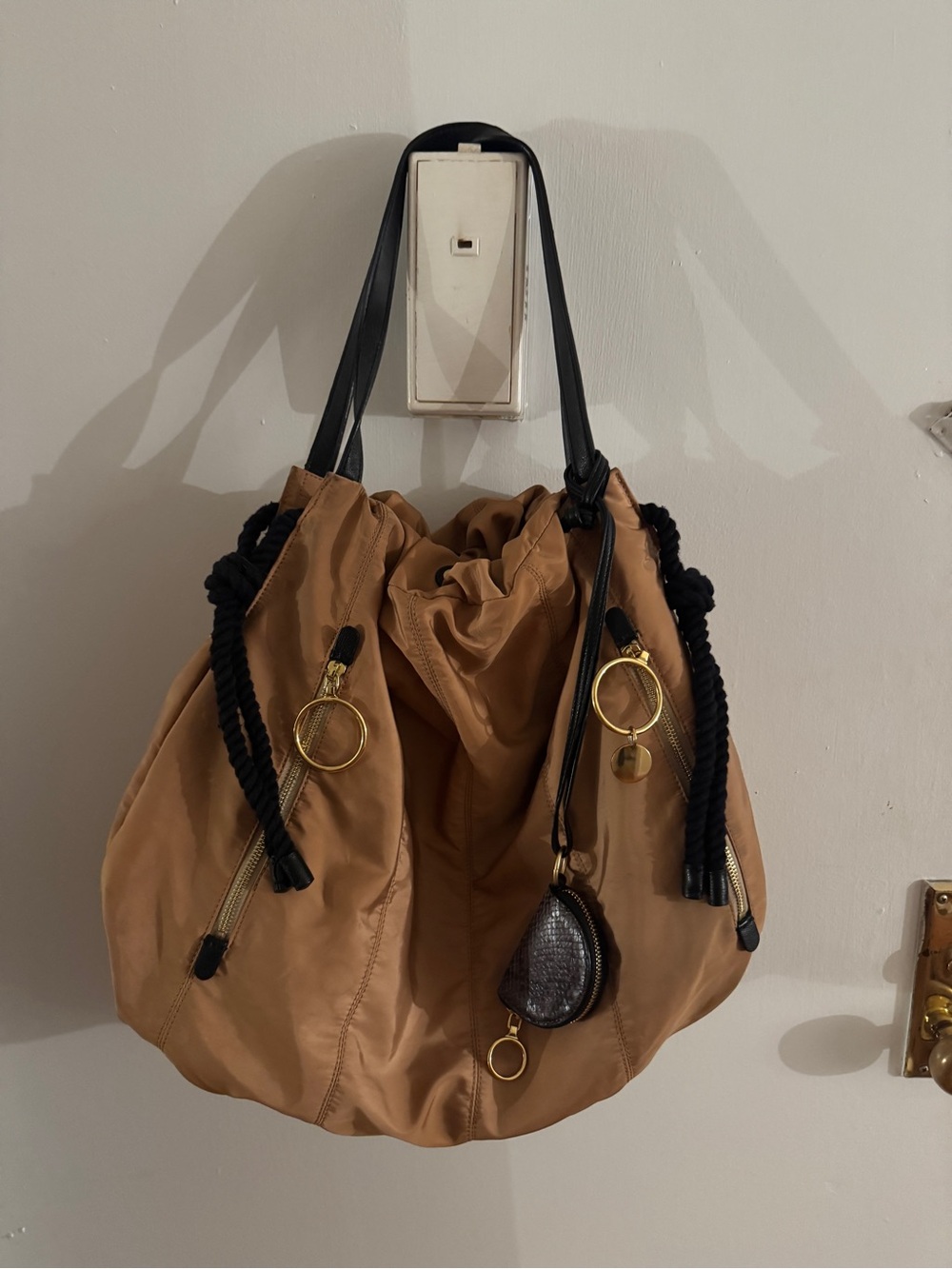 See By Chloe Nylon Drawstring Shoulder Bag with Black Rope details